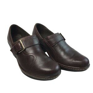 Womens Clarks Bendable Leather Clogs  Comfort Shoes 7.5 M Brown Fresia Isle